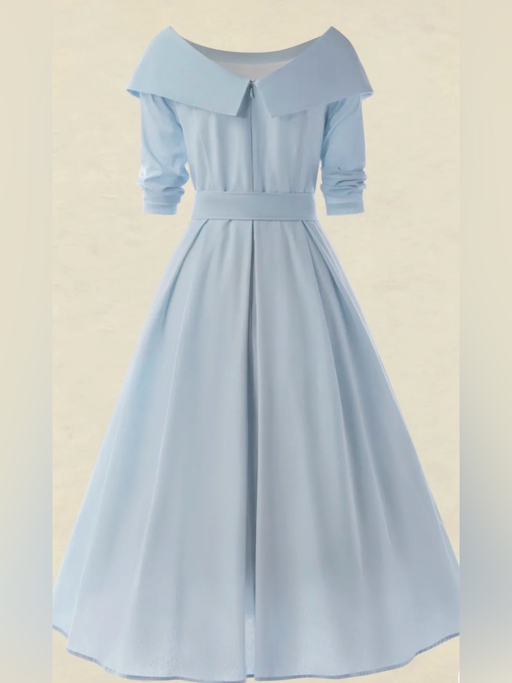 Off-Shoulder Light Blue Midi Dress with Belted Waist #197 - Picture 11 of 14